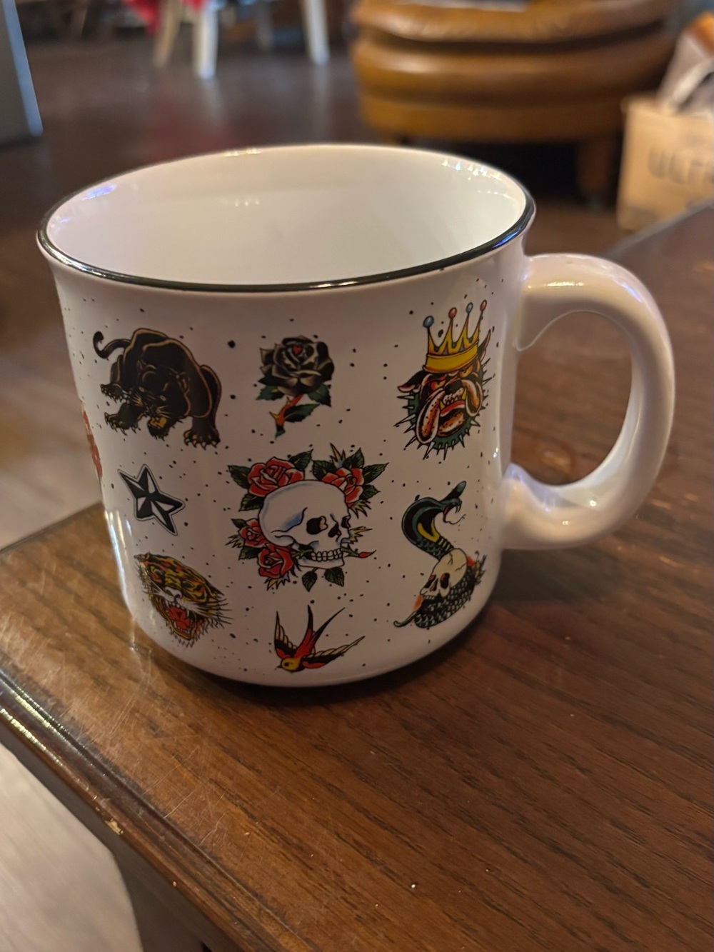 Ed Hardy White Ceramic Tattoo-Print Mug with Red, Yellow & Green Accents - Picture 3 of 6
